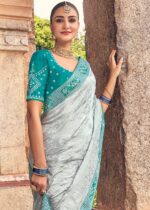 Silver Gray Banarasi Saree