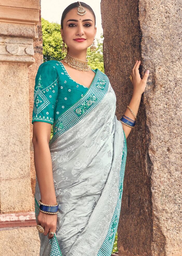 Silver Gray Banarasi Saree