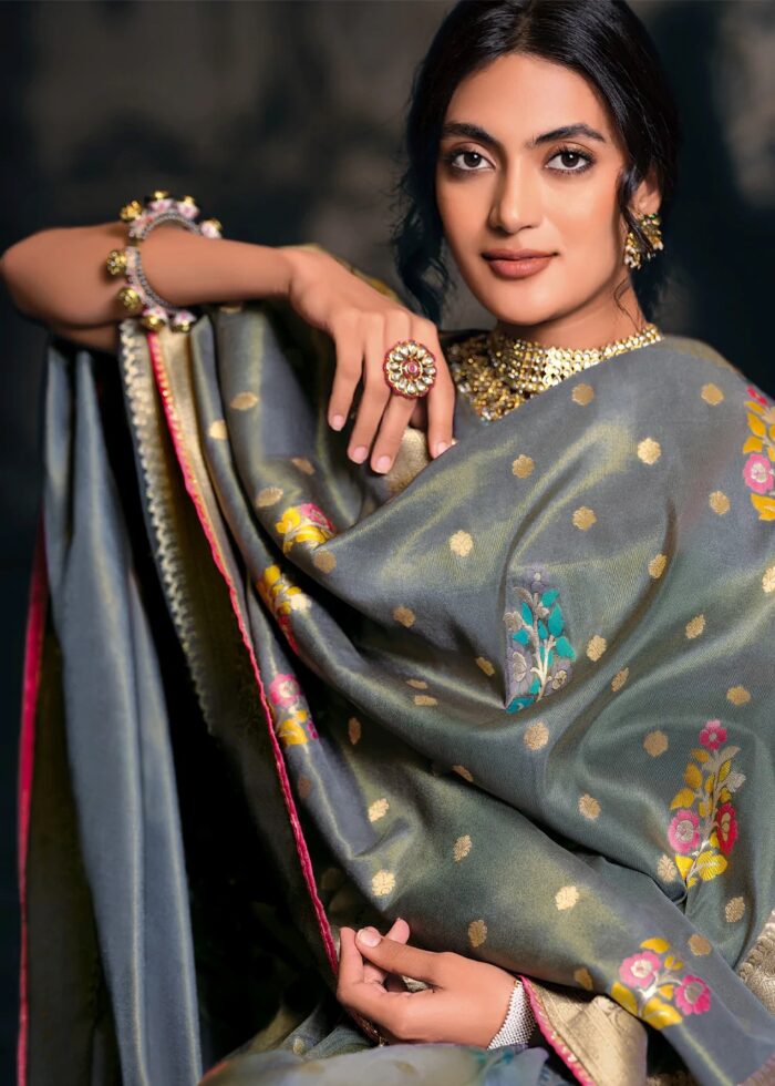 Silver Gray Tissue Silk Saree