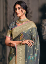 Silver Gray Tissue Silk Saree