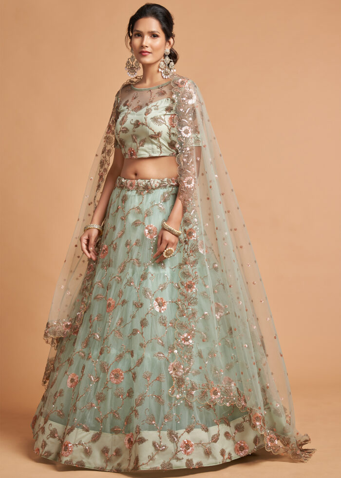 Sky Blue Lehenga Choli with Embroidery Work