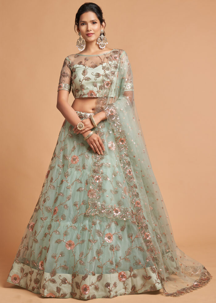 Sky Blue Lehenga Choli with Embroidery Work