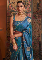 Spanish Blue Satin Silk Saree