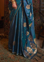 Spanish Blue Satin Silk Saree