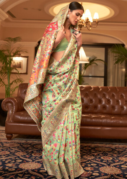 Spring Green Jamawar Saree