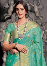 Spring Green Tissue Silk Saree