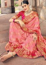 Taffy Pink Woven Banarasi Saree