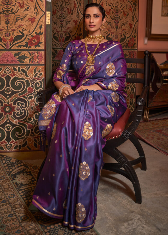 True Purple Satin Silk Saree