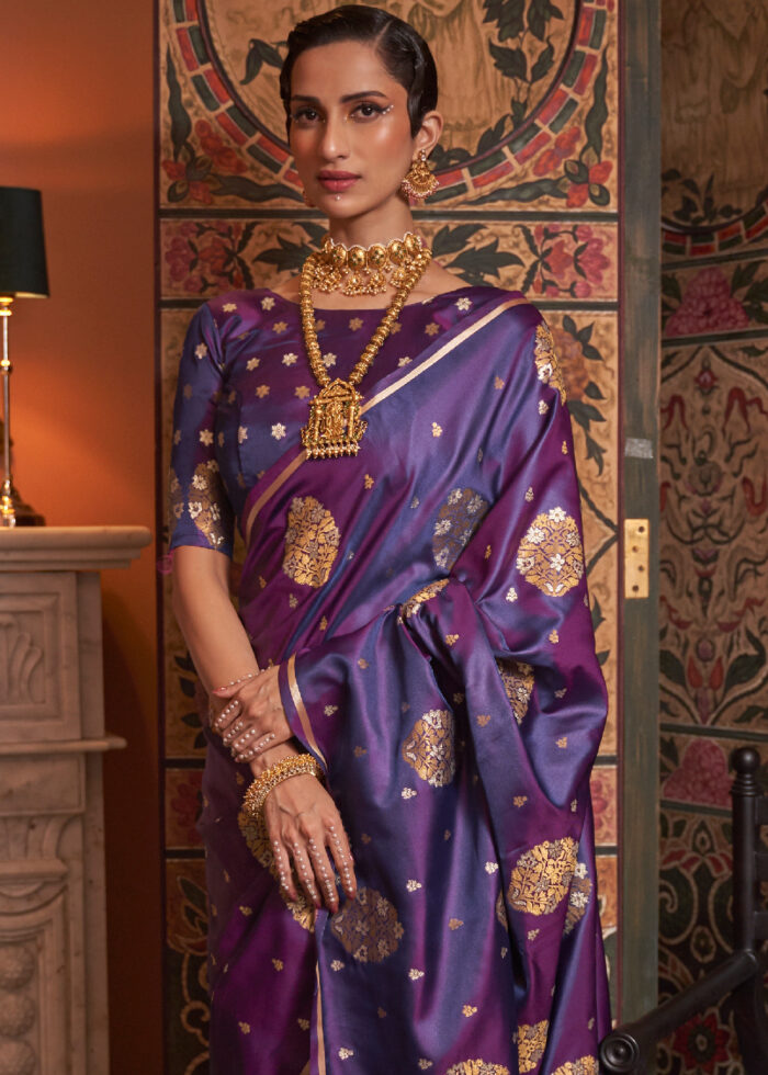 True Purple Satin Silk Saree