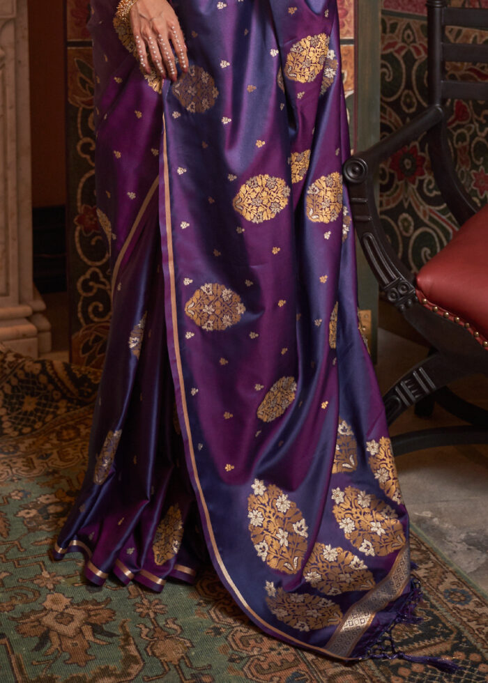 True Purple Satin Silk Saree