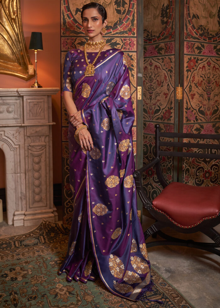 True Purple Satin Silk Saree