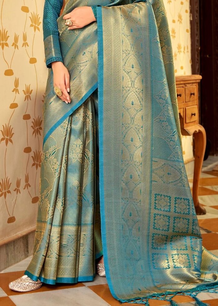 Turkish Blue Kanjivaram Saree