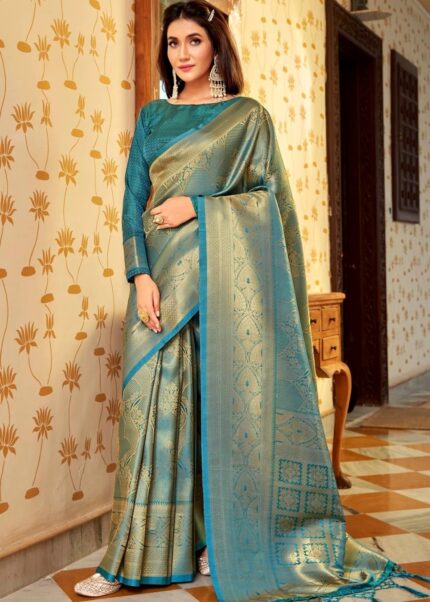 Turkish Blue Kanjivaram Saree