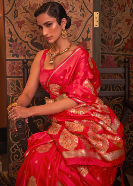 Venetian Red Satin Silk Saree