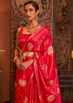 Venetian Red Satin Silk Saree