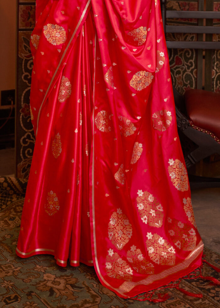 Venetian Red Satin Silk Saree