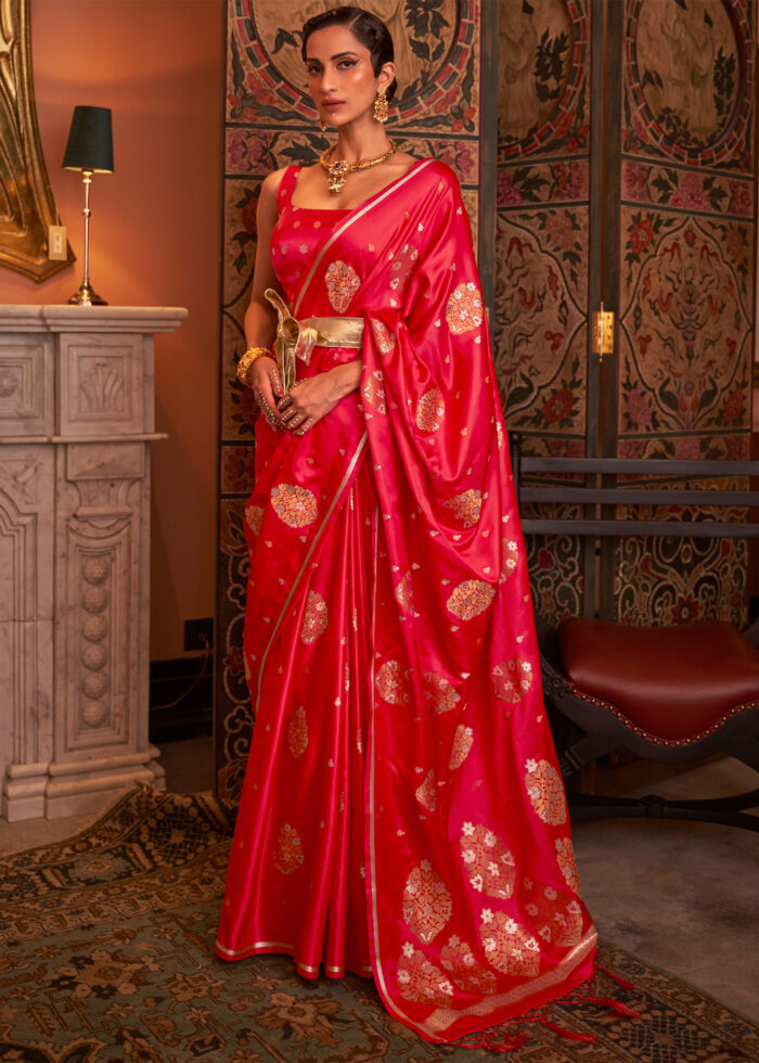 Venetian Red Satin Silk Saree