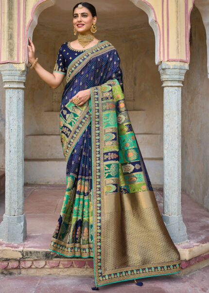 Yankees Blue Banarasi Silk Saree