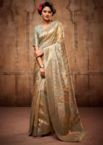 Aqua Green Banarasi Organza Saree