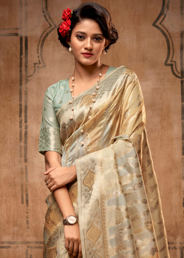 Aqua Green Banarasi Organza Saree