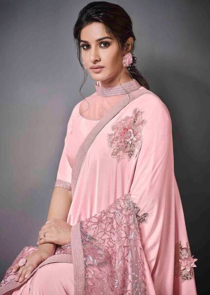 Azalea Pink Designer Lycra Saree