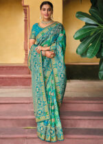 Blue Green Banarasi Silk Saree