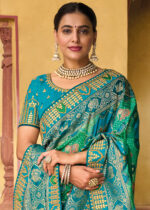 Blue Green Banarasi Silk Saree