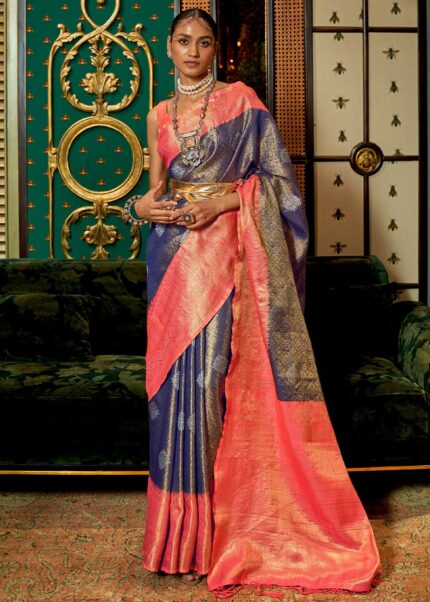 Blue & Pink Banarasi Saree