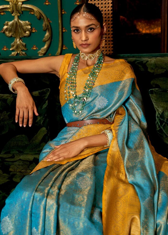 Blue & Yellow Banarasi Saree