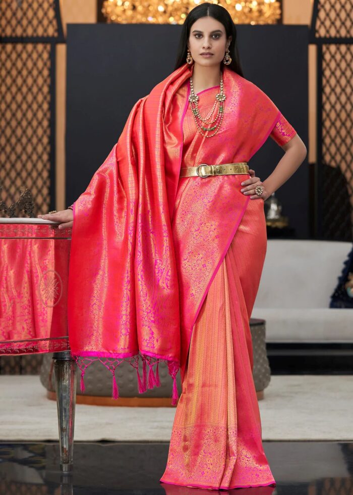 Brink Pink Banarasi Silk Saree