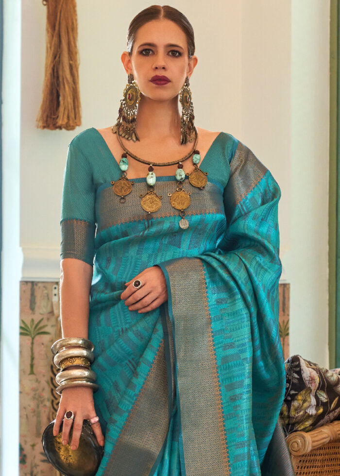 Cerulean Blue Organza Silk Saree