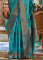 Cerulean Blue Organza Silk Saree