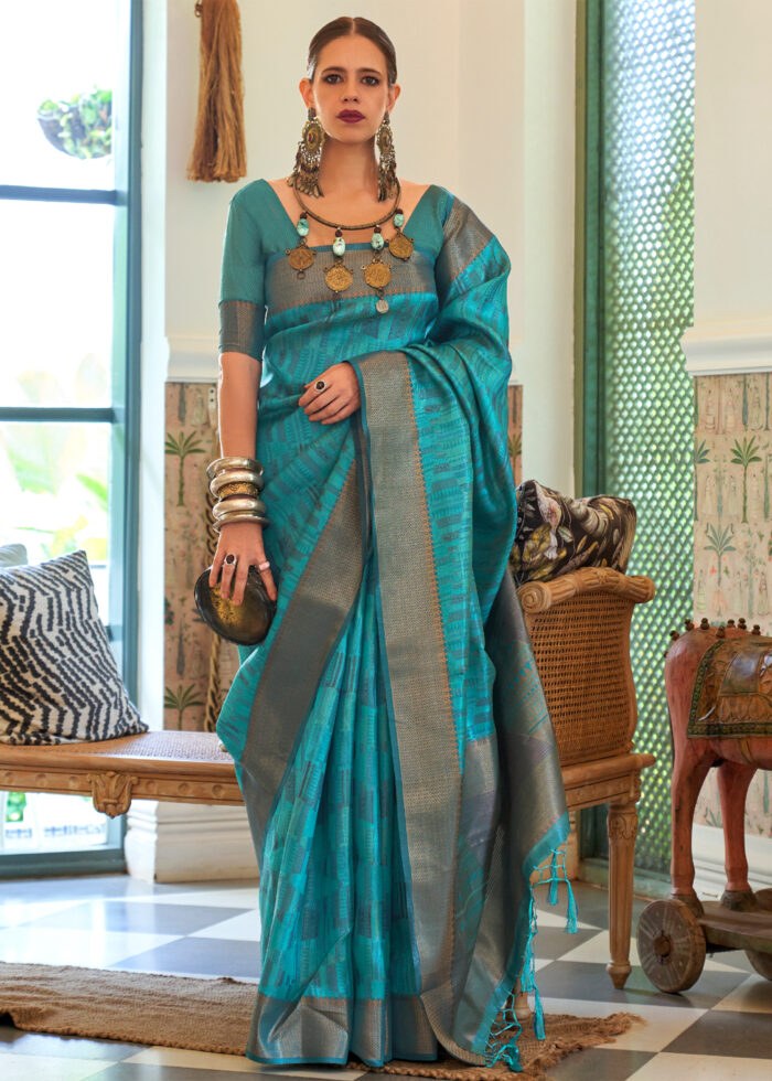 Cerulean Blue Organza Silk Saree