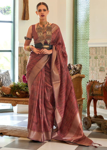 Earthy Red Organza Silk Saree