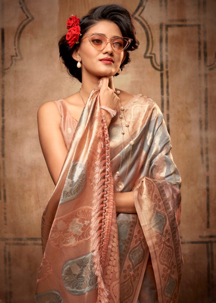 Gray Banarasi Organza Saree