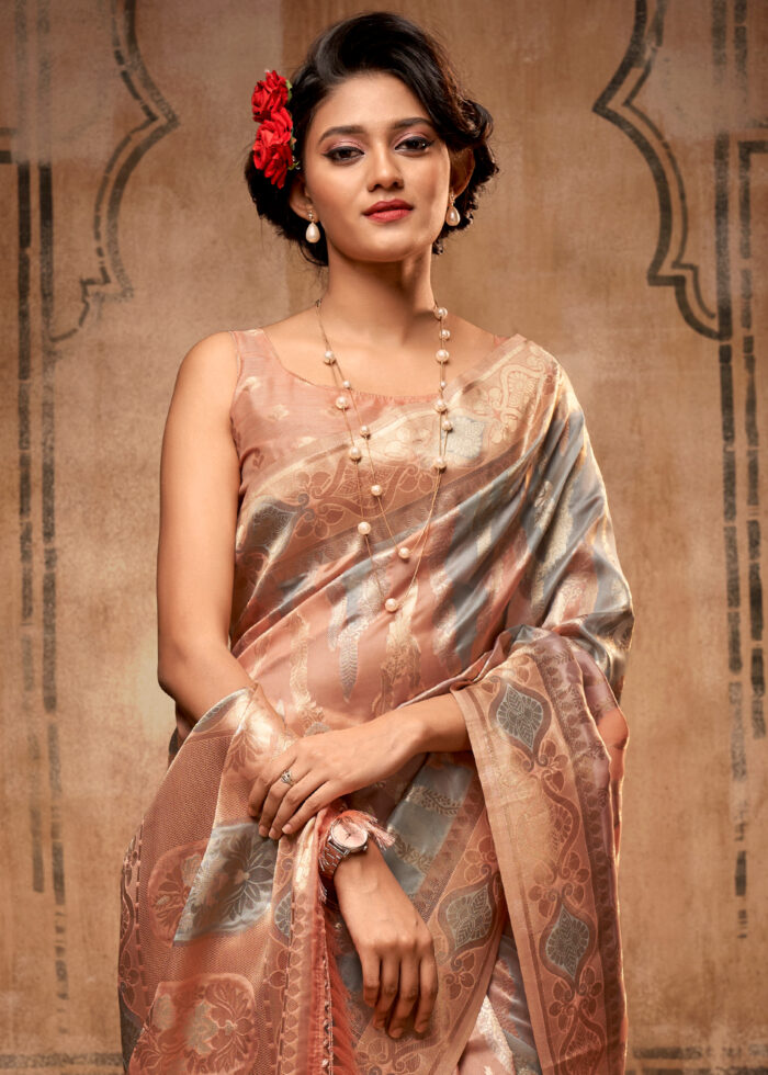 Gray Banarasi Organza Saree