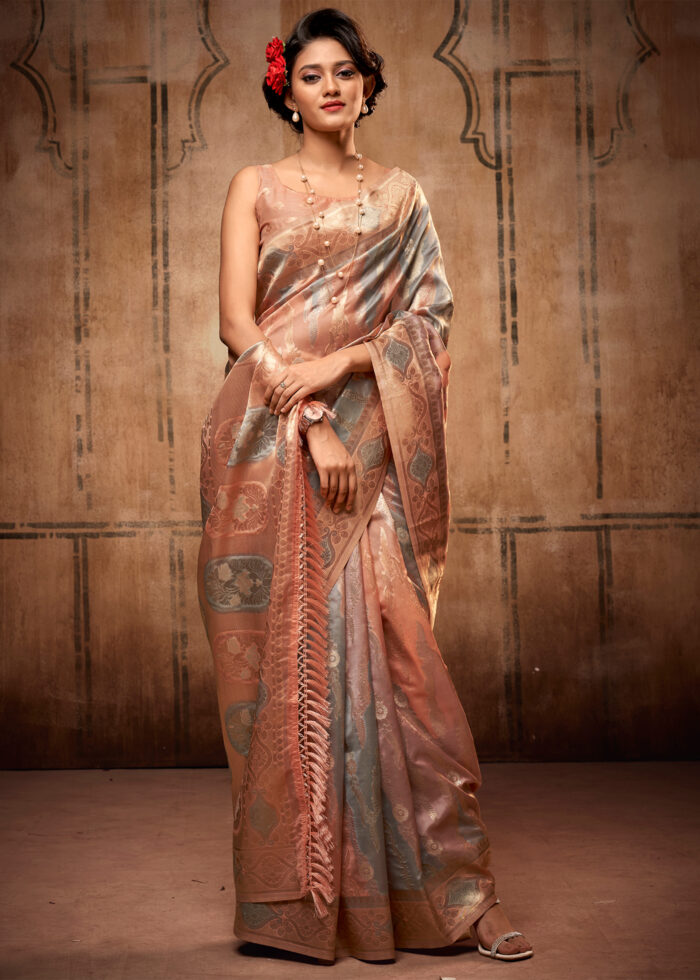 Gray Banarasi Organza Saree