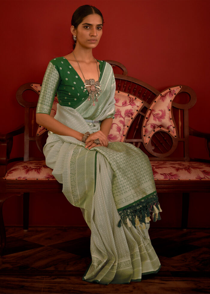 Green Zari Woven Georgette Saree