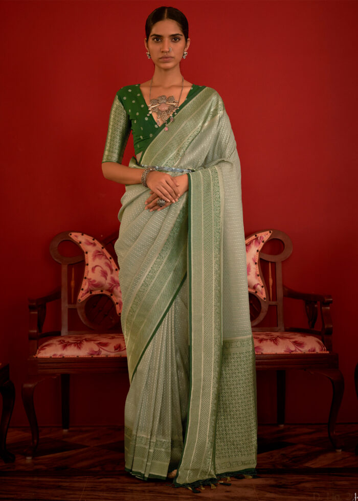 Green Zari Woven Georgette Saree