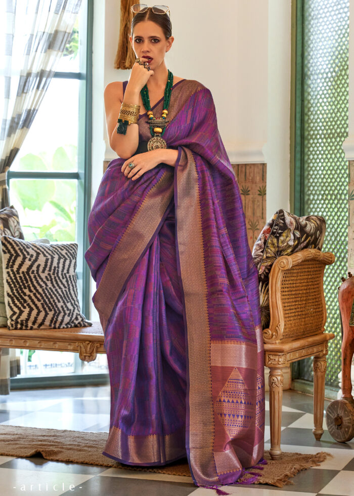 Indigo Purple Organza Silk Saree