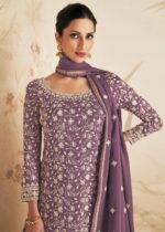 Lavender Purple Embroidered Sharara