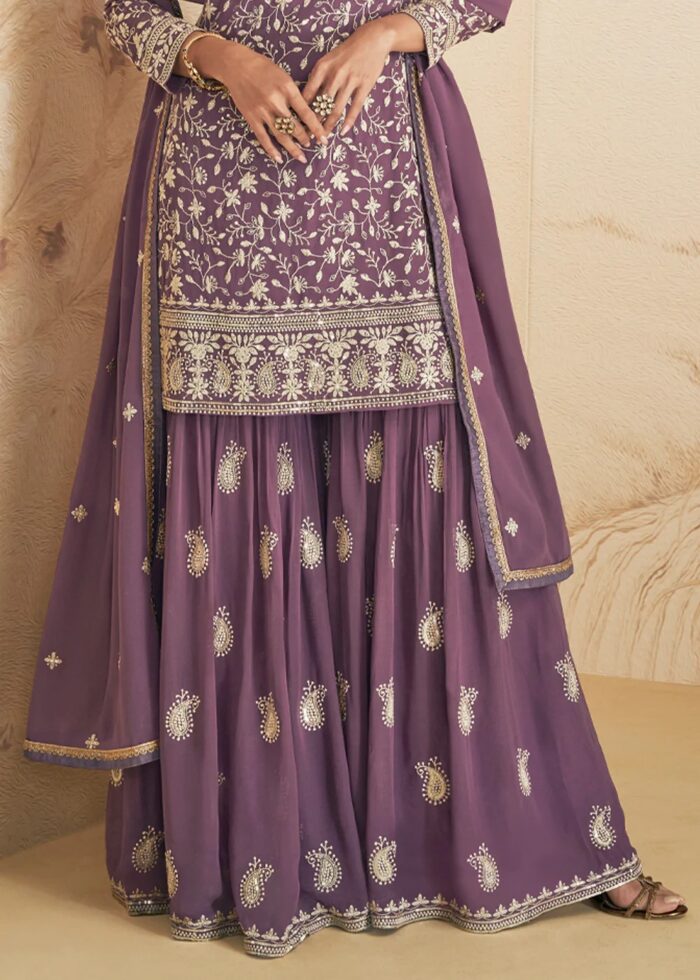 Lavender Purple Embroidered Sharara