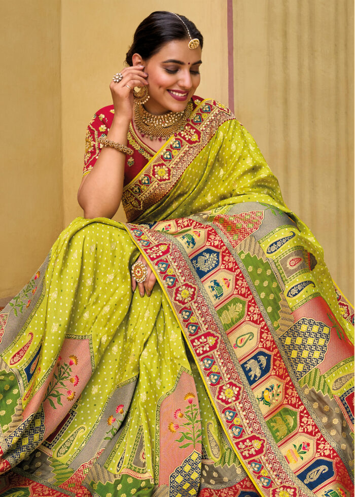 Lemon Green Banarasi Silk Saree