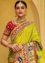 Lemon Green Banarasi Silk Saree