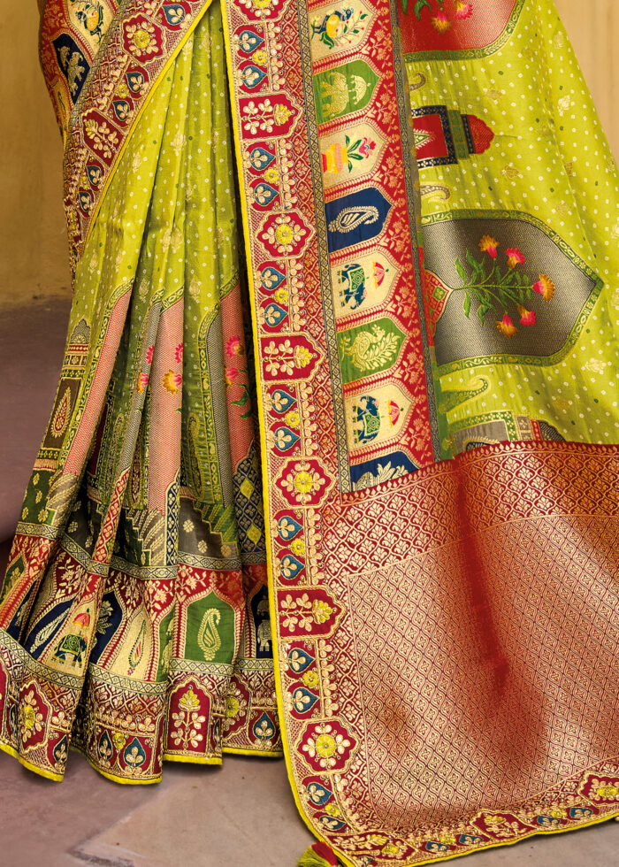 Lemon Green Banarasi Silk Saree