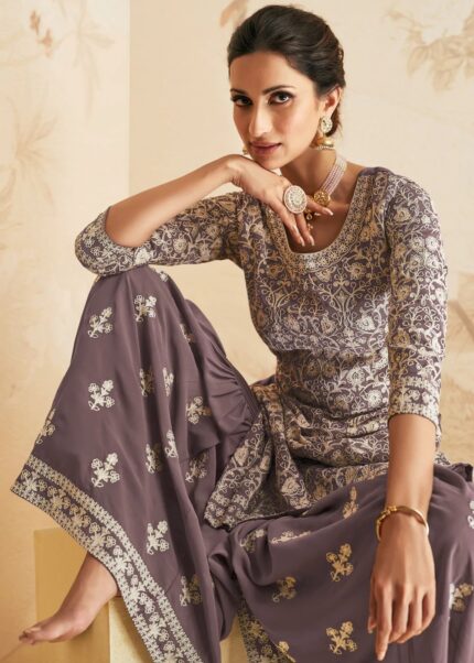 Mauve Embroidered Sharara Suit