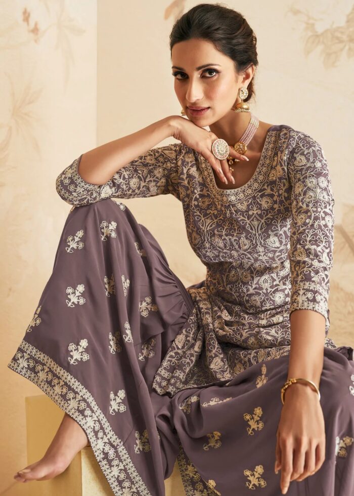 Mauve Embroidered Sharara Suit