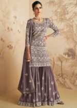 Mauve Embroidered Sharara Suit