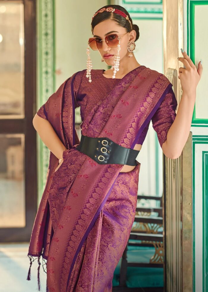 Natural Purple Kanjivaram Saree