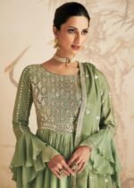 Olive Green Embroidered Sharara